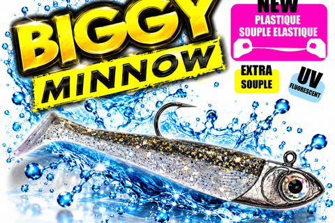 Biggy Minnow : le leurre pour le loup en Méditerranée, leurre souple prêt à pêcher avec sa tête plombée Frenchy