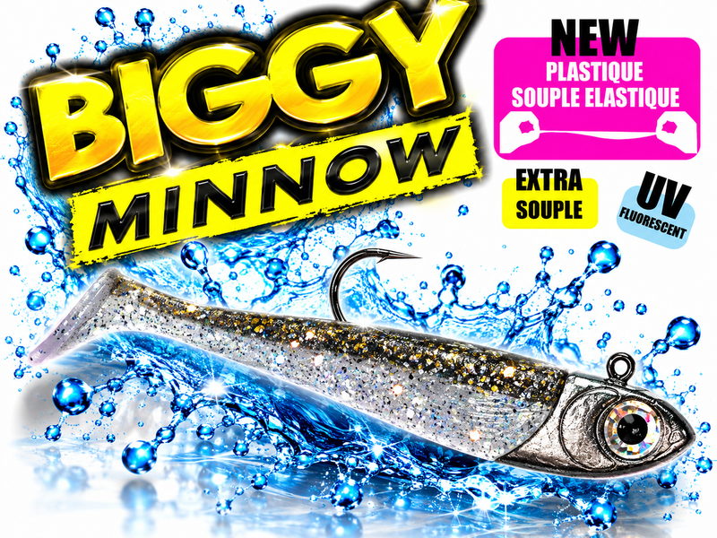 Biggy Minnow : le leurre pour le loup en Méditerranée, leurre souple prêt à pêcher avec sa tête plombée Frenchy